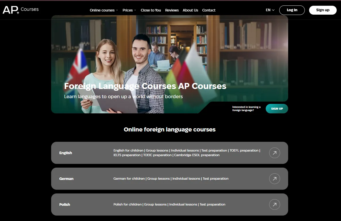 AP Courses English homepage